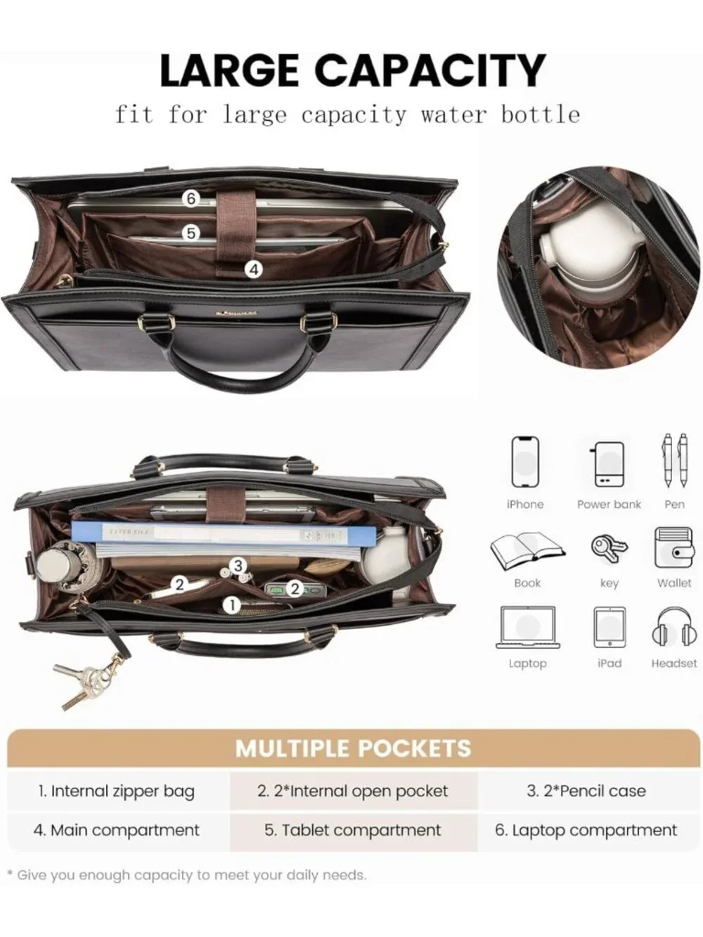 Stylish Large Laptop Tote Bag for Women, Work Computer Bag with Cup Holder